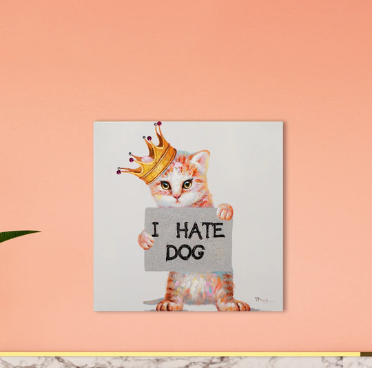 'Kitten Hates Dog' - Wrapped Canvas Painting Print