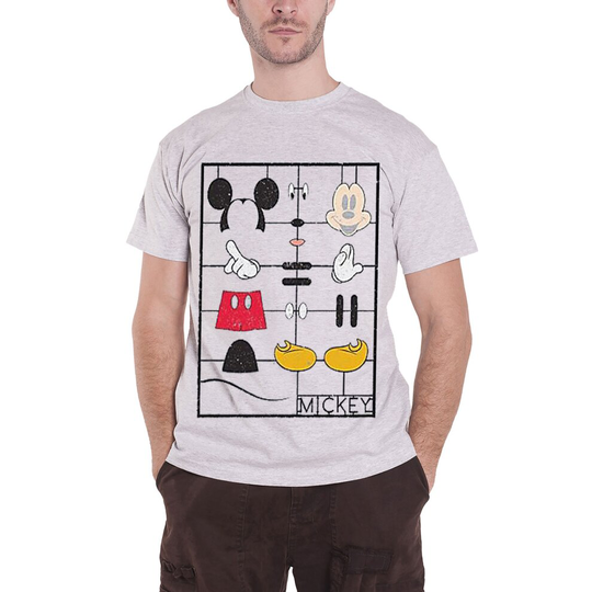 (S, Grey) Official Mens Mickey Mouse T Shirt Construction Kit Disney logo new Heather Grey