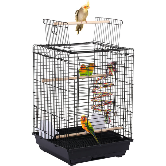 Bird Open Top Cage Parrot Cage,40x40x58cm,Squre, Black - black - Yaheetech