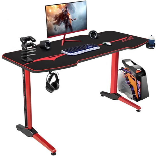 Black Friday Deal] Devoko T-shape Large Black/Red Gaming Computer Desk with Free Full Mousepad,Earphone Hooks and Cup Holder,PC Desk Gaming