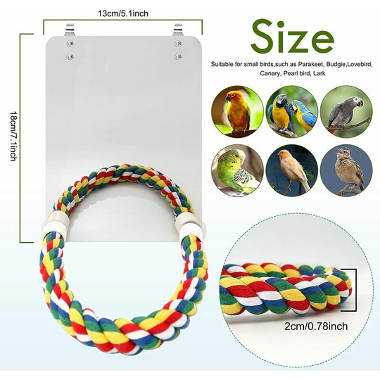 7-inch mirror bird with rope bass parrot mirror cage toy swing parrot cage toy parrot parrot parrot canary bird.