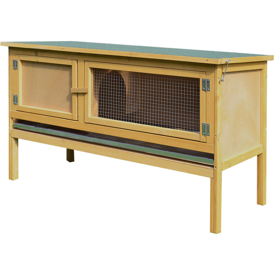 Pawhut - Wooden Rabbit Hutch Bunny Cage Outdoor Small Animal House w/ Hinged Top - Yellow