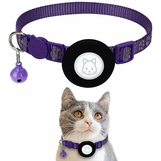 Reflective Airtag Cat Collar Breakaway With Gps Holder, Safety Buckle And Bell For Cat Kitten Puppy