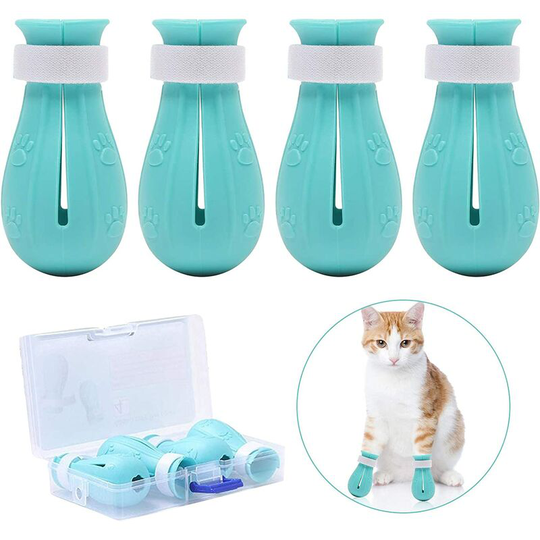 Silicone Cat Shoes, Cat Anti-scratch Boots, Cat Bath Shoes, Anti-scratch Cat Boots Adjustable Pet Foot Cover for Home - Litzee