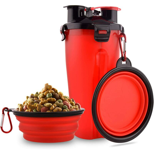 Denuotop - Dog Water Bottle with 2 Collapsible Bowls Portable 2 in 1 Water Bottle and Dog Food Cat Animals, Travel Bottle for Walking, Sports,