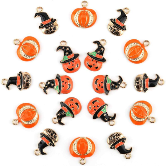18pcs wholesale Halloween Pendants diy Pumpkin Witch Kitten Halloween Breloques for diy Cool House News Necklace Earring Keychain