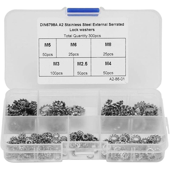 300pcs/Set External Tooth Washers M2.5/M3/M4/M5/M6/M8 Tooth Screw Nut Flat Gasket Assortment Kit