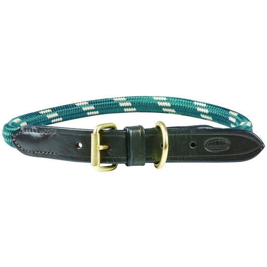 Rope Leather Dog Collar (m) (Hunter Green/Brown) - Hunter Green/Brown - Weatherbeeta