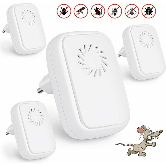 4 Pack Ultrasonic Mice and Rat Repellent, Pest and Spider Repellent for Mosquitoes, Flies, Cockroaches, Rats, Mice
