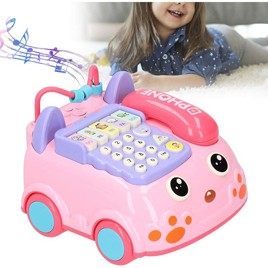 Children's Simulation Phone Toy Early Educational Learning Toys with Light Music Effect and Four Game Modes and for Children Over 18 Months(Pink)