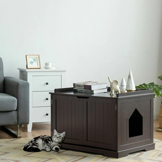 Large Cat Litter Box Enclosure Wooden Cat Activity House Nightstand End Table