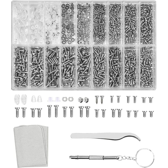 Monly - Glasses Repair Kit, 1000Pcs Micro Glasses Sunglasses Watches Glasses Assortment Screw and Nut Replacement, Tweezers, Screwdriver and Cleaning