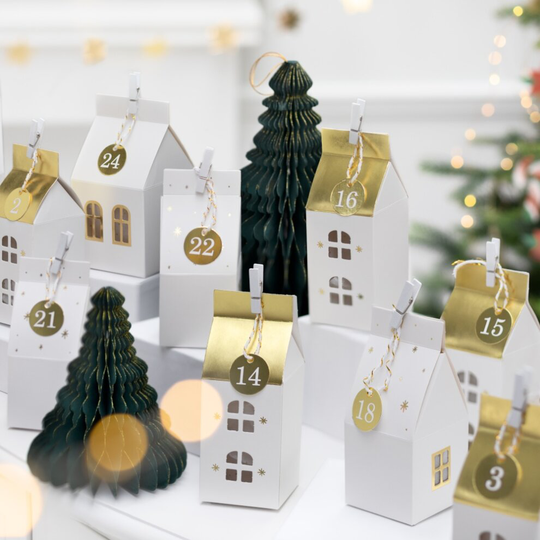 Gold Christmas Advent Calendar House, Fill Your Own Advent Calendar Boxes, Countdown to Christmas, Gold Christmas Decorations, Advent Boxes