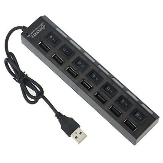 Superseller - 7 Ports usb 2.0 Hub Ultra Slim Portable Data Hub Individual led Lit Power Switches Multi Port usb 2.0 Splitter and Expander Hub