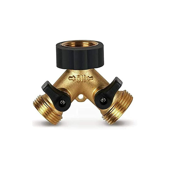 2-way faucet diverter for garden hose, 3/4' splitter to connect 2 devices, brass