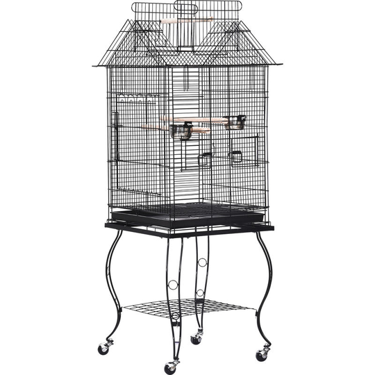 PawHut Large Metal Bird Cage Aviary Parrot Budgie Canary Pet With Stand&Wheels - Black