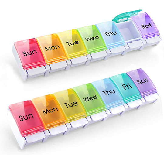 2 Pack Weekly Pill Organizer Arthritis Friendly, Travel 7 Day Pill Holder Vitamin Container Organizer with Popup Open Design and Large Section to