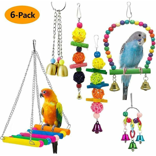 Parrot Toy Bird Hanging Swing Shredding Chew Perches Toy Parrots for Cage Conures Parakeets Cockatiels Spiky Macaws Mynah Budgies (6-Pack)