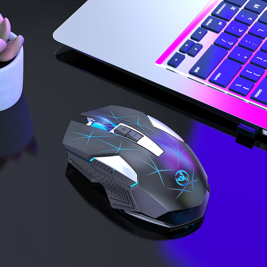 T300 2.4G Wireless Mouse Ergonomic Mouse 3 Adjustable dpi Colorful Breathing Light Built-in 600mAh Lithium Battery White, Black - Black - Hxsj