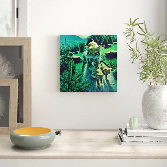 Bobcat Family Art Print Wrapped on Canvas