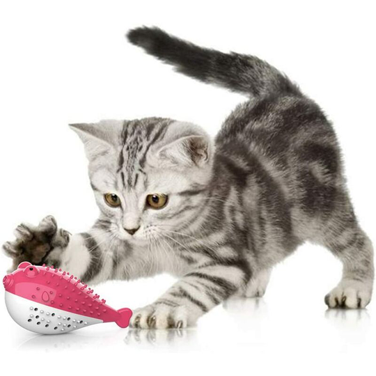 Cat Dental Toy, Cat Toy Silicone Molar Chew Toy Kitten Catnip Toothbrush Fish Shape Interactive Toy Cat Dental Hygiene (Pink)