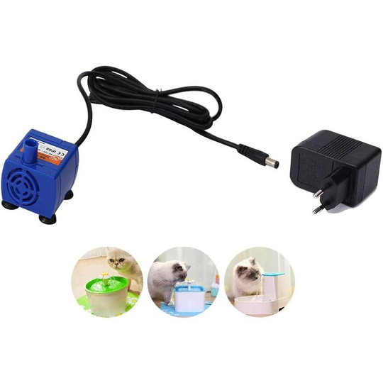 Cat Fountain Pump + Power Adapter, Pet Cat Submersible Water Pump, Replacement Pump (The Pump) Thsinde