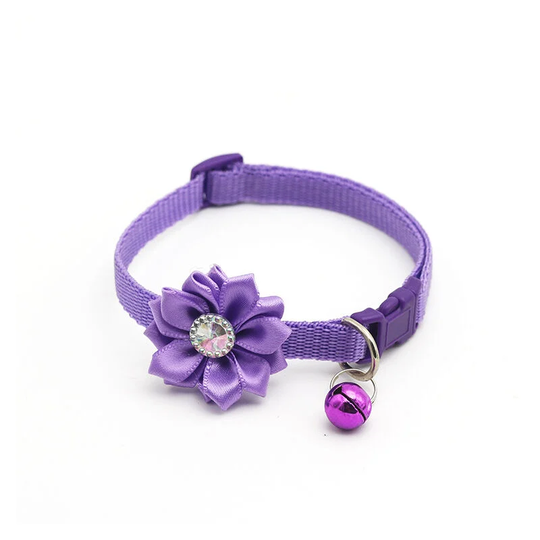 Pet Cat Collar Bell Flower Adjustable Easy to Wear Buckle Dog Collar Bells Lovely Cat Collar Purple