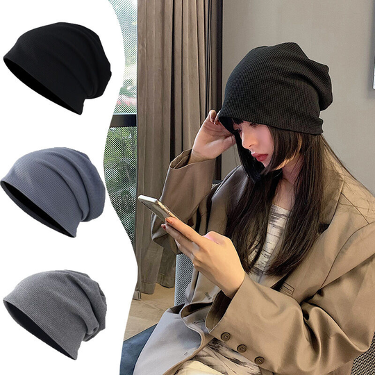 3 pieces of hats Spring and autumn pile hats Thin street versatile knitted hats Waffle loose