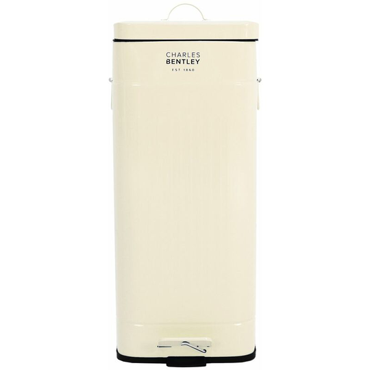 30L Steel Square Retro Kitchen Pedal Waste Bin Cream - Off-White - Charles Bentley