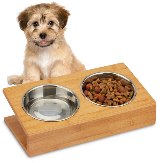 Relaxdays - Bowl Holder, Feeding Station for Cats & Dogs, Tilted Stand for Food & Water, hwd 10x33.5x18 cm, Natural