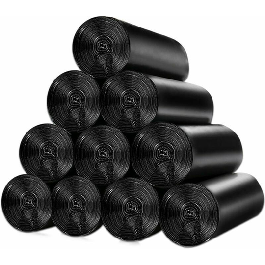 A selection of 150 10 liter push handle leak proof bin bags 10 rolls of 10 liter rectangular bin liners Medium 45 x 50 cm Black