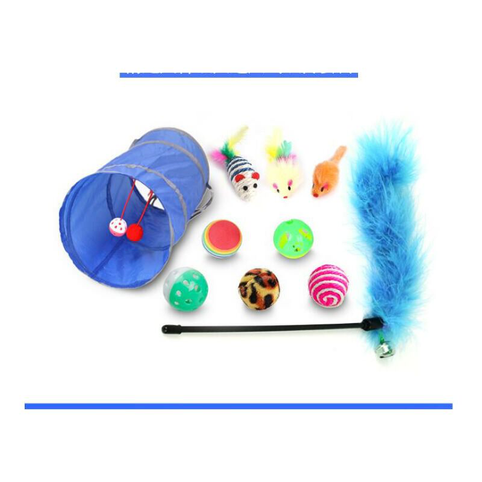 10-piece pet cat toy set, cat funny cat stick, mouse sisal ball toy, various combinations