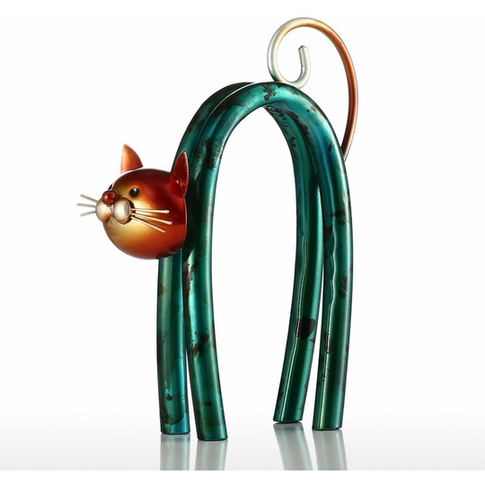 Tooarts - Spring Little Cat Metal Sculpture Iron Sculpture Abstract Sculpture Modern Sculpture Home Decoration Ornament Gift,model:Green