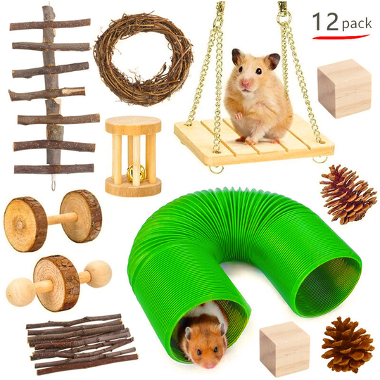 Betterlifegb - Dwarf Rabbit Toy(12 Pieces), Betterlife Natural Wooden Hamster Toy, Indoor Rodent Toy for Small Animals