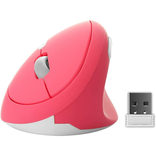 Wireless Vertical Mouse, 2.4G Ergonomic Mouse for Mouse Syndrome and Epicondylitis Prevention, usb, Adjustable dpi (800/1200/1600), 6 Buttons - Pink