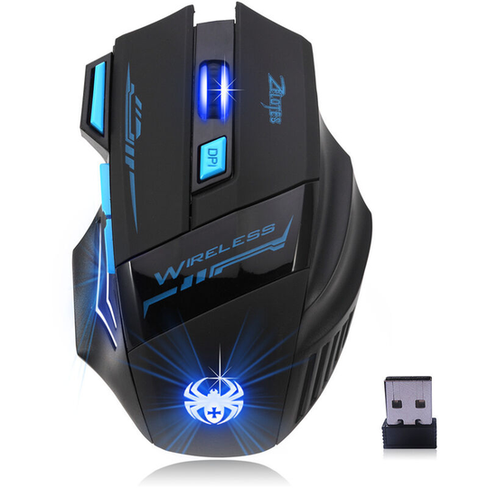 Wireless Mouse, Ergonomic Optical Mouse, 2400DPI, 2.4GHz 7 Button Gaming Mouse with Nano-Receiver, Gaming Mouse for pc, Mac (Black)