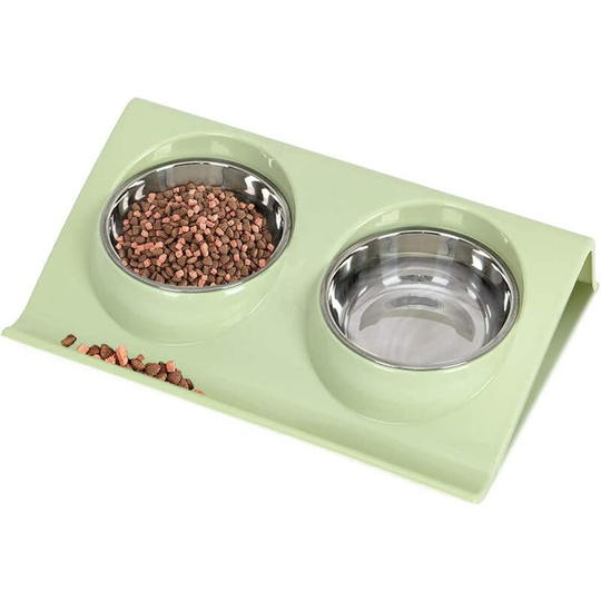 Cat Dog Bowl, Pet Bowl Set, Portable Cat Dog Bowl, Basic Cat Bowl, with Double Stainless Bowls