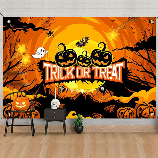 Halloween Decorations Banner Trick Or Treat Halloween Banner Hanging Backdrop For Halloween Photo Booth Background Poster Decoration 180*115CM