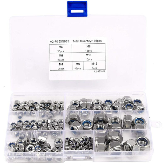 140pcs M3 M4 M5 M6 M8 M10 M12 Hex Nut Nut Assortment Kit-304