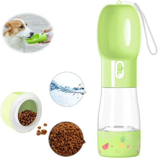 Portable Travel Dog Cat Bottle, Portable Dog Water Bottle, Dog Water Dispensers, Travel Pet Feeder, 2 in 1 Dog Water Bottle (Green)