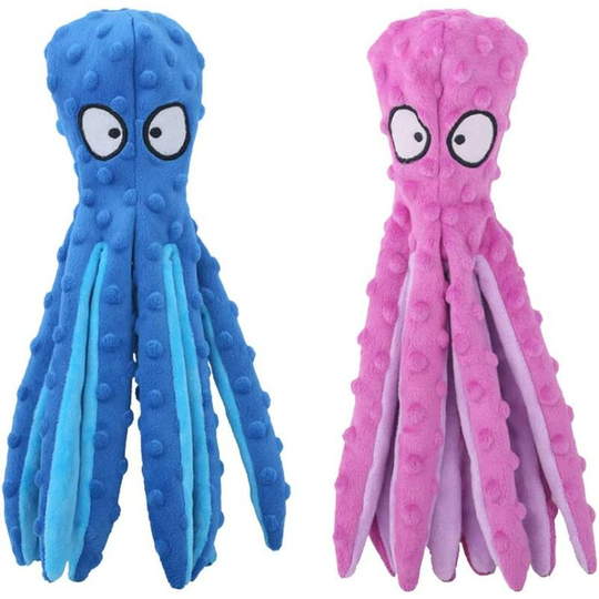 2 Pack Dog Squeaky Toys Octopus No Stuffing Crinkle Plush Dog Toys for Puppy Teething, Durable Interactive Dog Chew Toys for Small to Medium Dogs