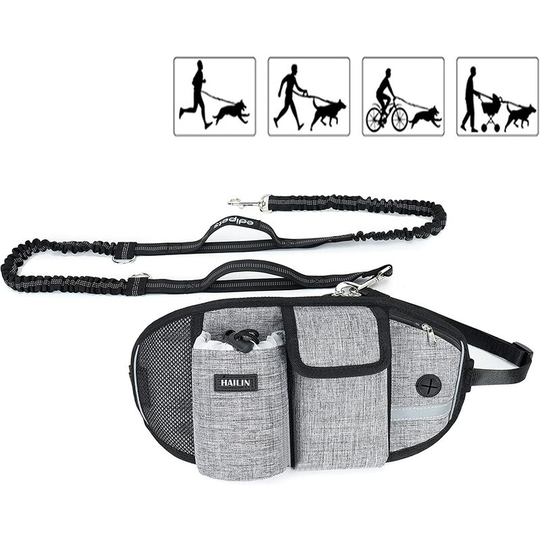 FVO - Hands Free Dog Leash, Dog Walking Bag,Durable Reflective Jogging Leash with 2 Handles and Elastic Bands, Dog Walking Tool, Travel, Running,