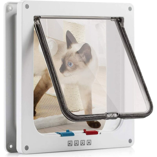 Cat Door with 4-Way Magnetic, Pet Door for Cats and Small Dogs, Cat Door with Tunnel (L-25x23.5x5.5cm, White)