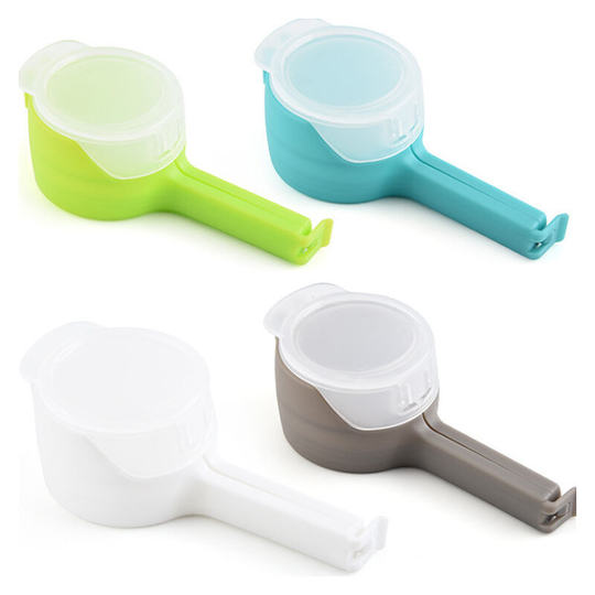 BetterLife Food storage sealing clips with spouts, 4-piece bag pliers for food, moisture tightness, snack sealing clip (blue + green + gray + white)