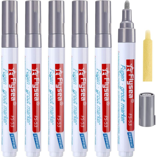 Monly - 6 Tile Grout Pen Wall Grout Restorer Pen Repair Marker Grout Filler Pen for Wall Tile Restoration Bathroom Floor (Light Grey)