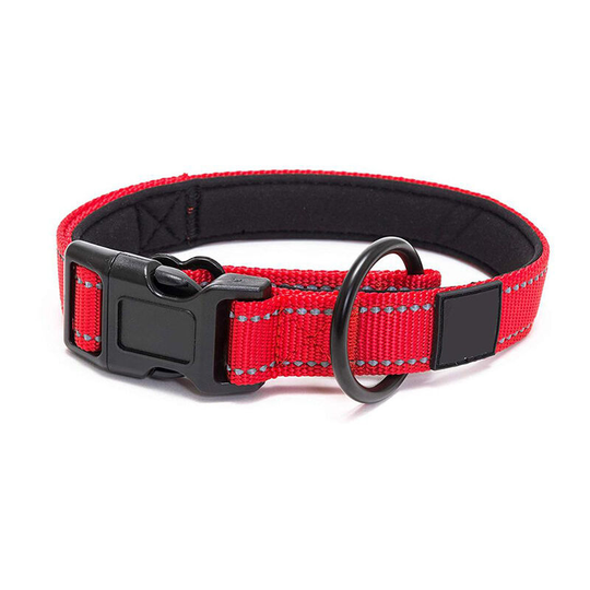 Dog Collar Classic Adjustable Reflective Nylon Collar with Soft Breathable Mesh Padding for Medium Dogs Red