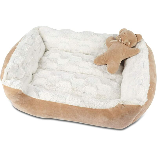 Dog Bed Medium Size Dog Soothing Cushion Cat Bed Washable Cat Cushion Indestructible Plush Cat Bed(Khaki 56 * 46 * 17cm)
