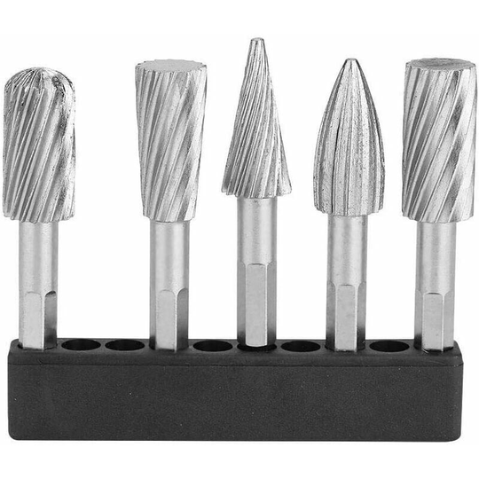 Burr Set - 5pcs 1/4inch Hex Shank High Speed Steel Burrs Files Rotary Tools for Aluminum and Iron Hardware