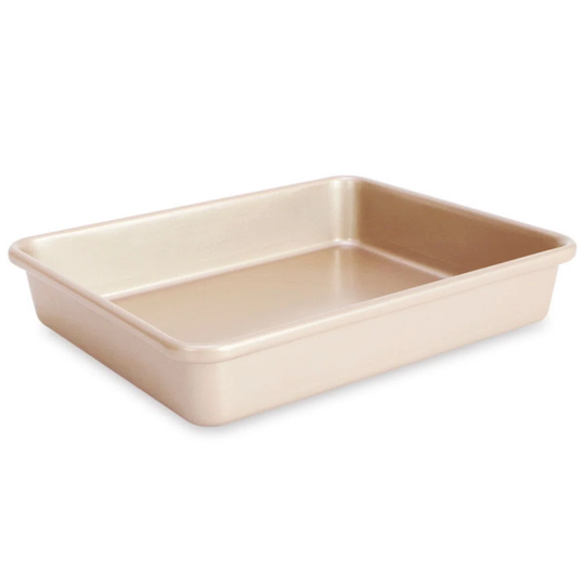 CHEFMADE | Rechteckige Kuchenform | 265X219x51mm | Champagnergold | Antihaft- & Silikonbeschichtet | Kastenkuchen | Brownieblech | Partykuchen | Karbo