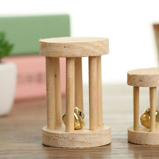 Cute Natural Wooden Rabbits Toys Pine Dumbells Unicycle Bell Roller Chew Toys for Guinea Pigs Rat Small Pet Molars Supplies
